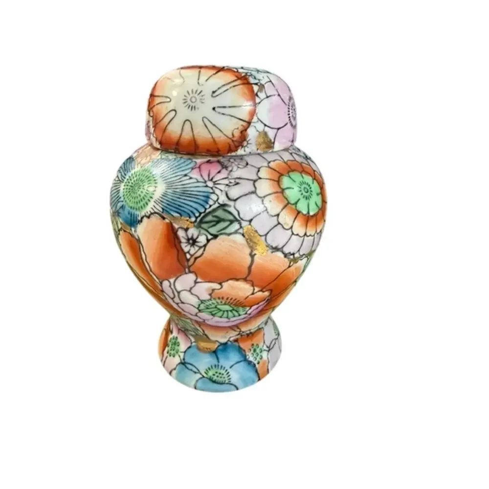 Vintage chinese floral ginger jar vase - 5" tall